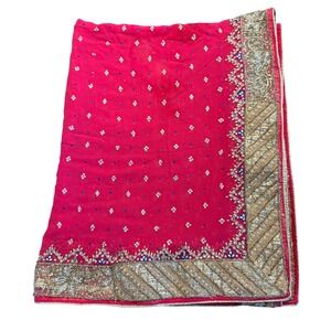 Pink Bridal Net Dupatta Heavy Zardozi Zari Embroidered Wedding Odhani Chunni